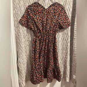SHEIN Black Midi Dress with Red Floral Pattern